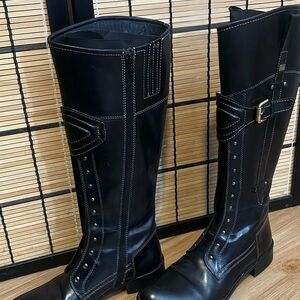 Tommy Hilfiger Black Leather Knee-High Boots